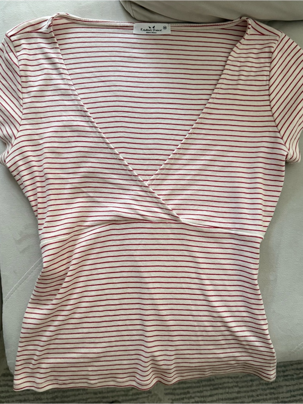 Striped wrap Top in red and cream